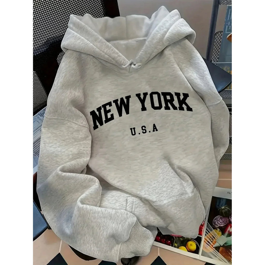Men Women New York U.S.A City Hoodies Fashion Letter Printed Graphic Sweatshirts Loose Casual Harajuku Hooded Pullover Sportwear